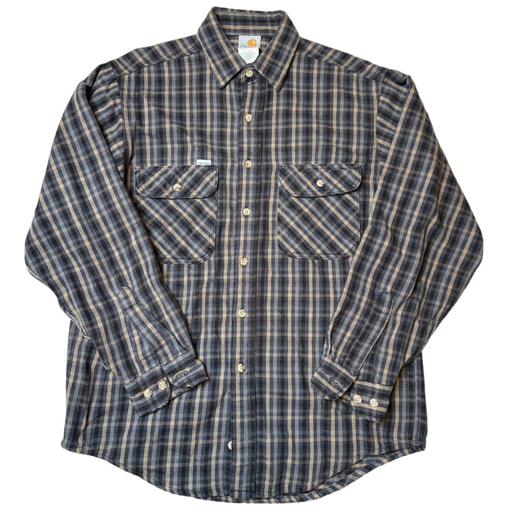 Carhartt Flannel Button Down Shirt Mens M Blue White Plaid Long Sleeve Relaxed
